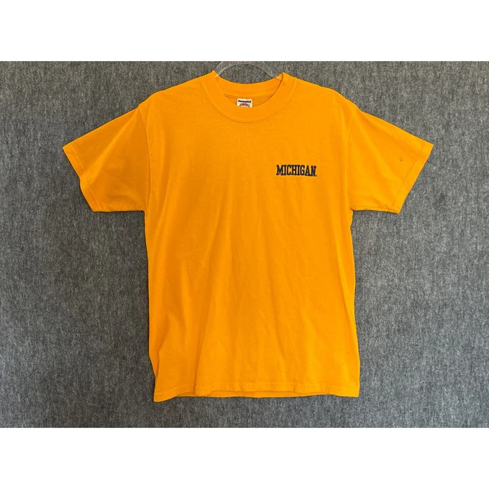 Jerzees Michigan Wolverines T-Shirt Mens Medium Yellow High Cotton Embroidered